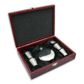 Round English Pewter Hip Flask 4.5oz With 4 x Stirrup Cups In Gift Box