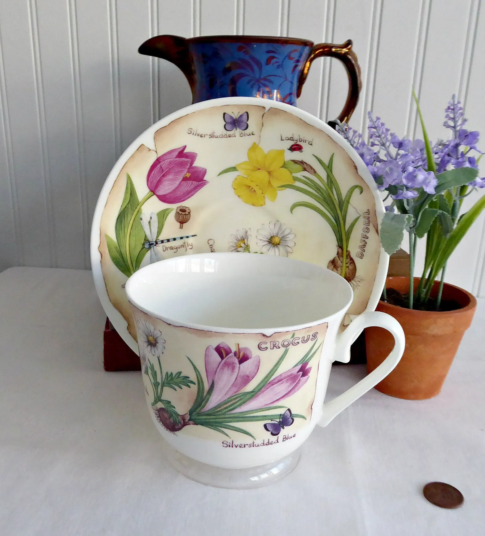 Roy Kirkham Breakfast Size Cup And Saucer Botanical Floral Bouquet Flowers Names