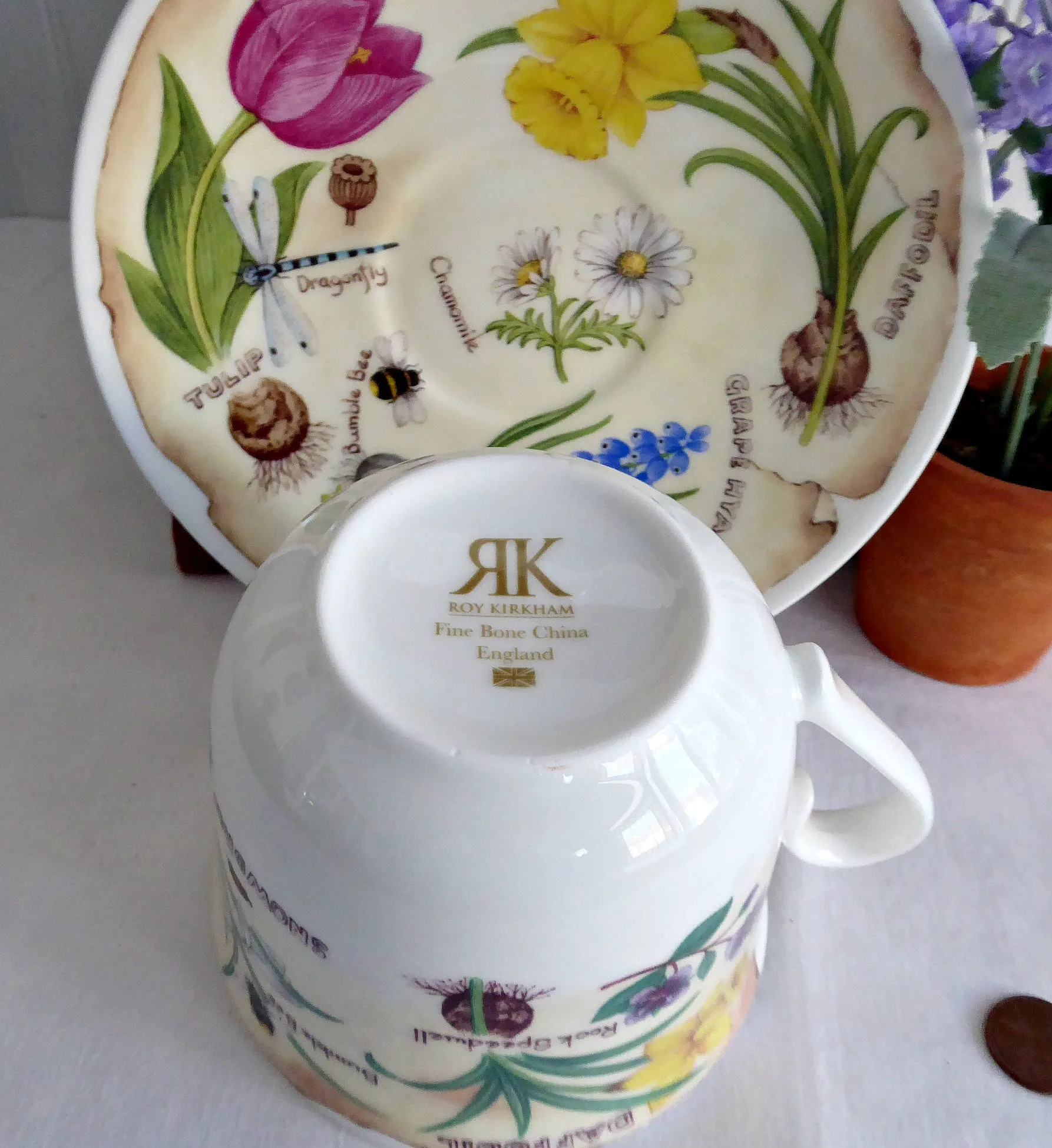 Roy Kirkham Breakfast Size Cup And Saucer Botanical Floral Bouquet Flowers Names