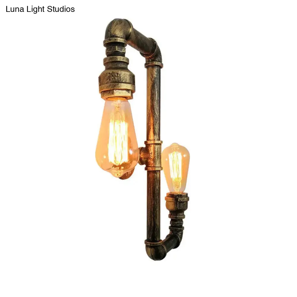 S-Shaped Bronze Metal Wall Lamp - 2-Head Warehouse Style Sconce for Kitchen Lighting