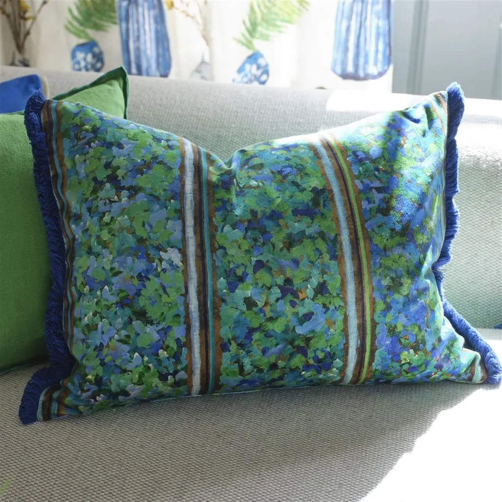 Sanzai Cobalt Velvet Throw Pillow by Designers Guild