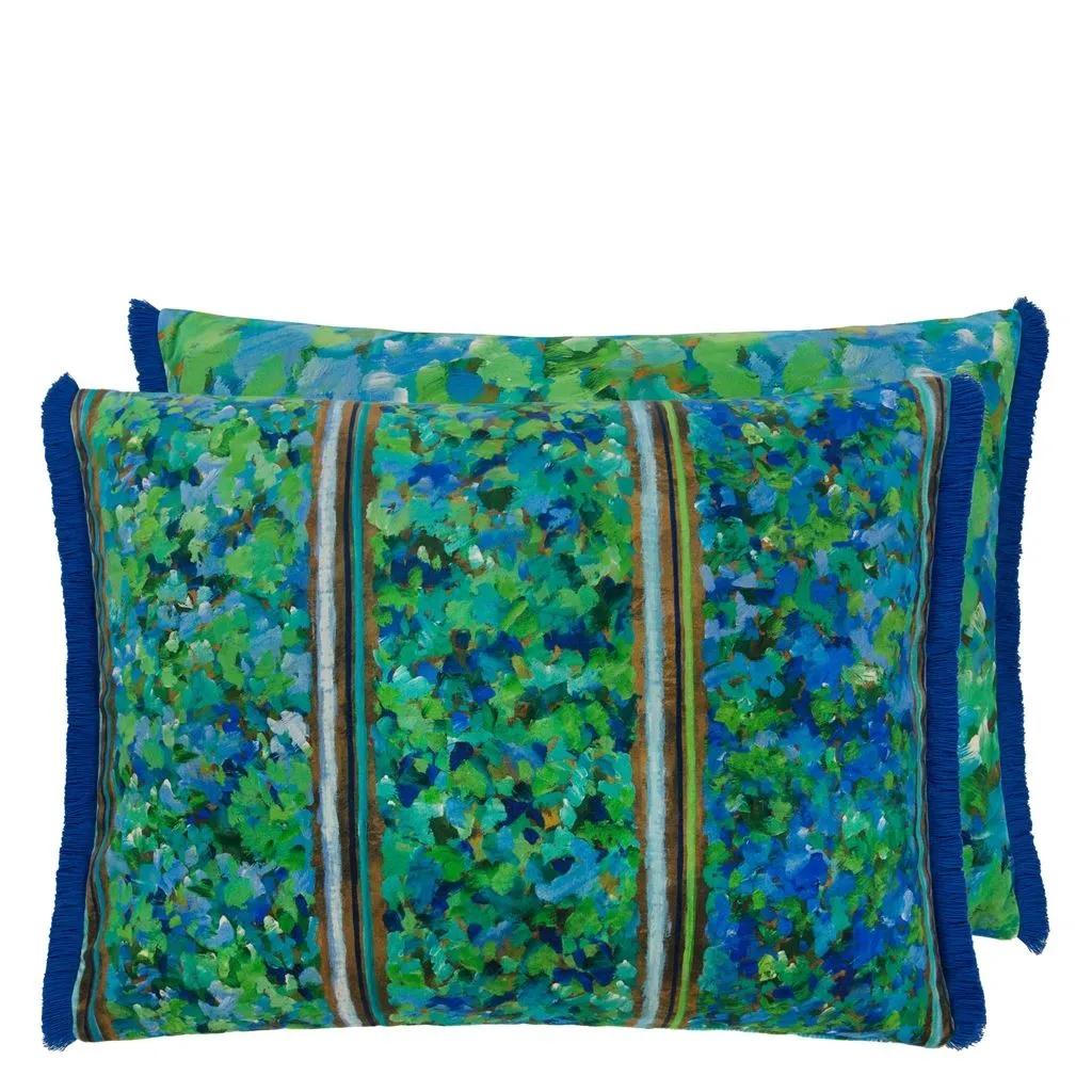 Sanzai Cobalt Velvet Throw Pillow by Designers Guild