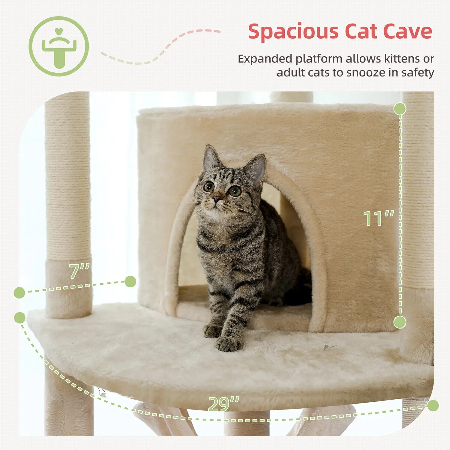 Scratching Post Floor to Ceiling Height Adjustable Cat Tree/Tower