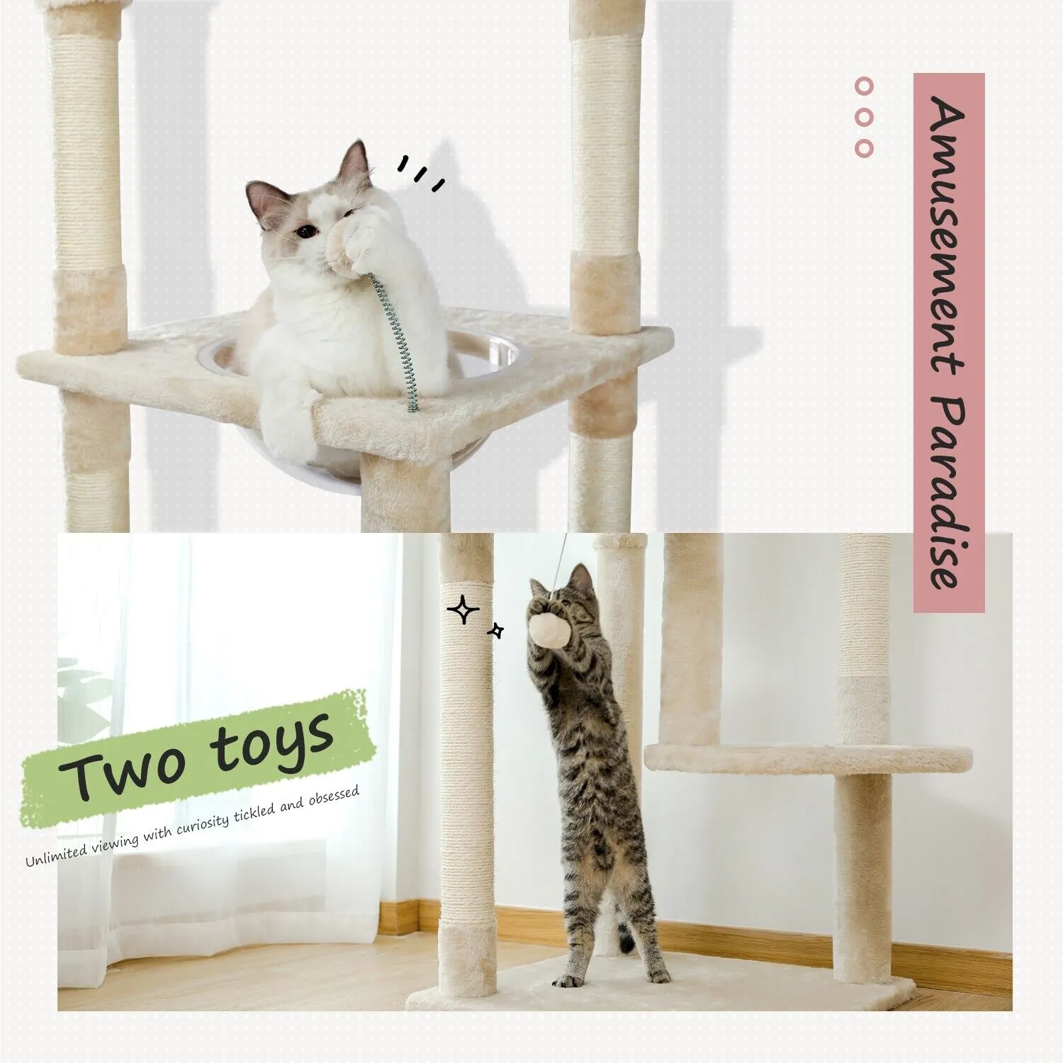 Scratching Post Floor to Ceiling Height Adjustable Cat Tree/Tower