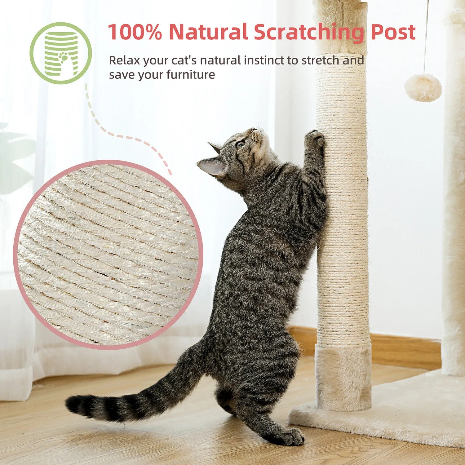 Scratching Post Floor to Ceiling Height Adjustable Cat Tree/Tower