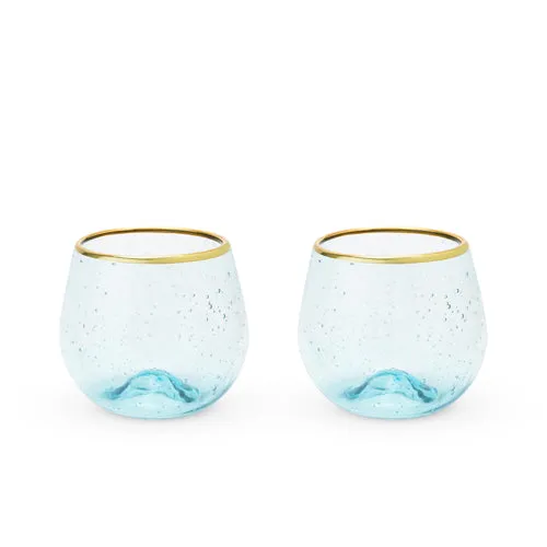 Seaside: Aqua Bubble Stemless Wine Glass Set by Twine