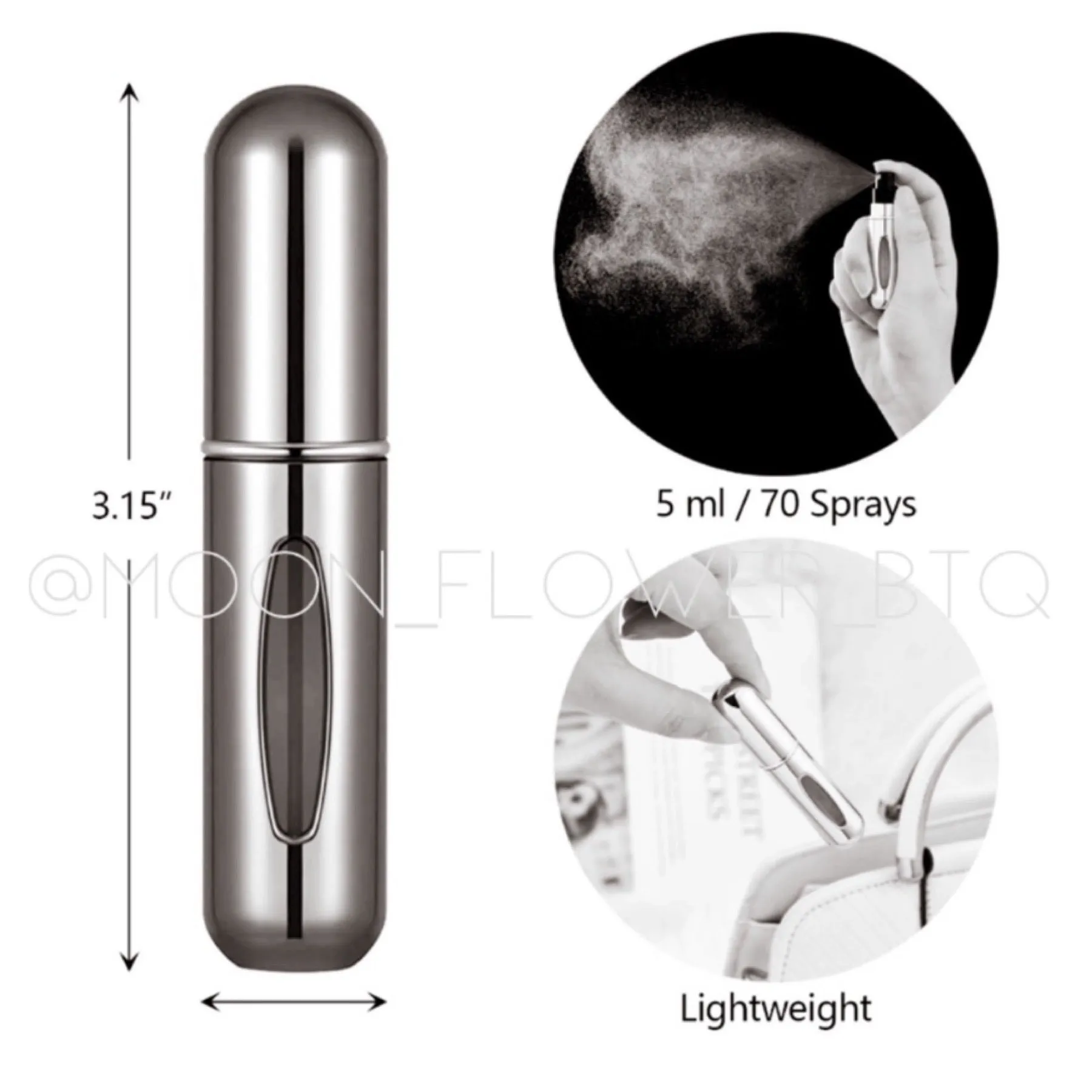 Silver Refillable Perfume Spray Atomizer