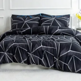 Single Size 4 pieces Black with Grey Geometric Design Duvet cover set.