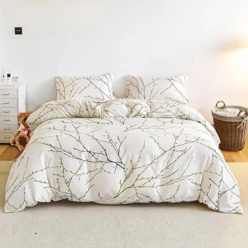 Single Size 4 Pieces Twigs Print Duvet Cover Set, Beige color.