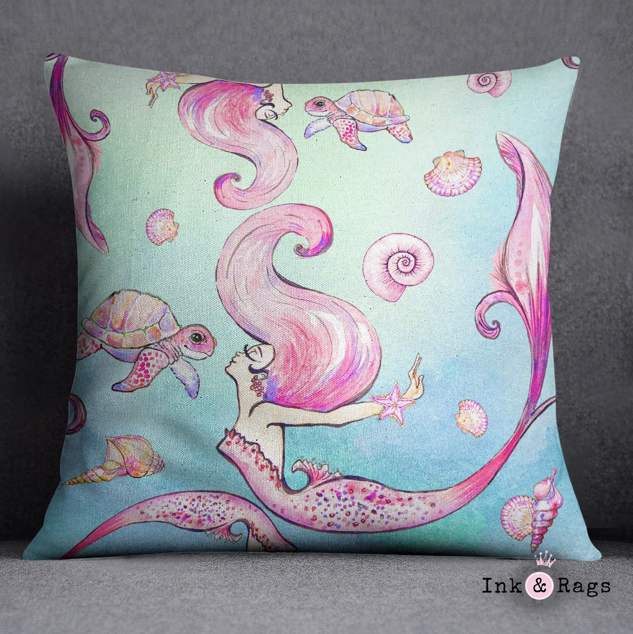 Siren of the Sea Watercolor Mermaid Decorative Throw and Pillow Cover Set