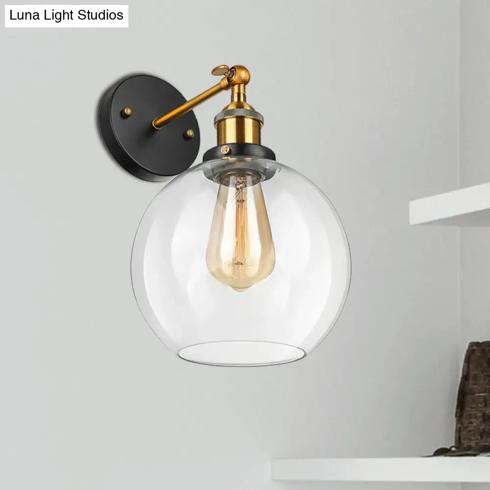 Sleek Spherical Brass Wall Light Fixture with Clear Glass - Industrial Style, 1-Light Sconce Lamp for Living Room