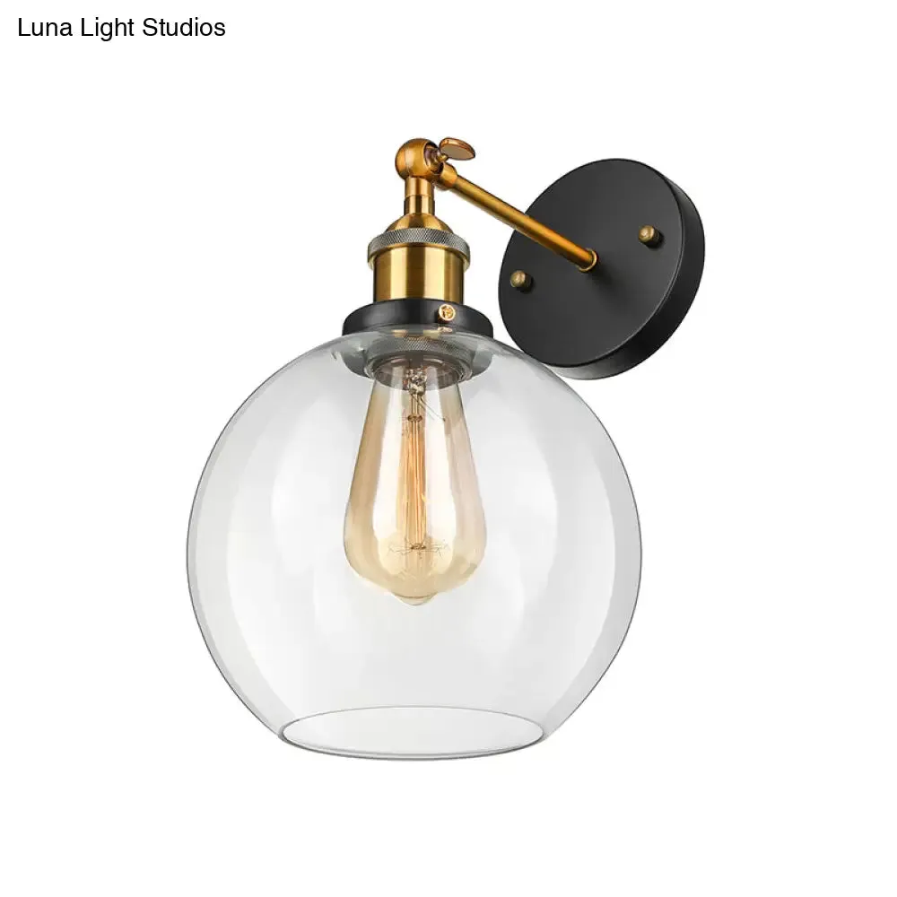 Sleek Spherical Brass Wall Light Fixture with Clear Glass - Industrial Style, 1-Light Sconce Lamp for Living Room