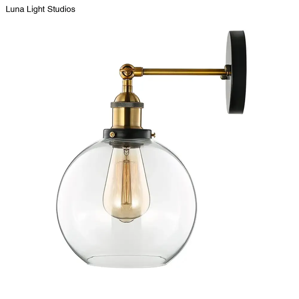 Sleek Spherical Brass Wall Light Fixture with Clear Glass - Industrial Style, 1-Light Sconce Lamp for Living Room