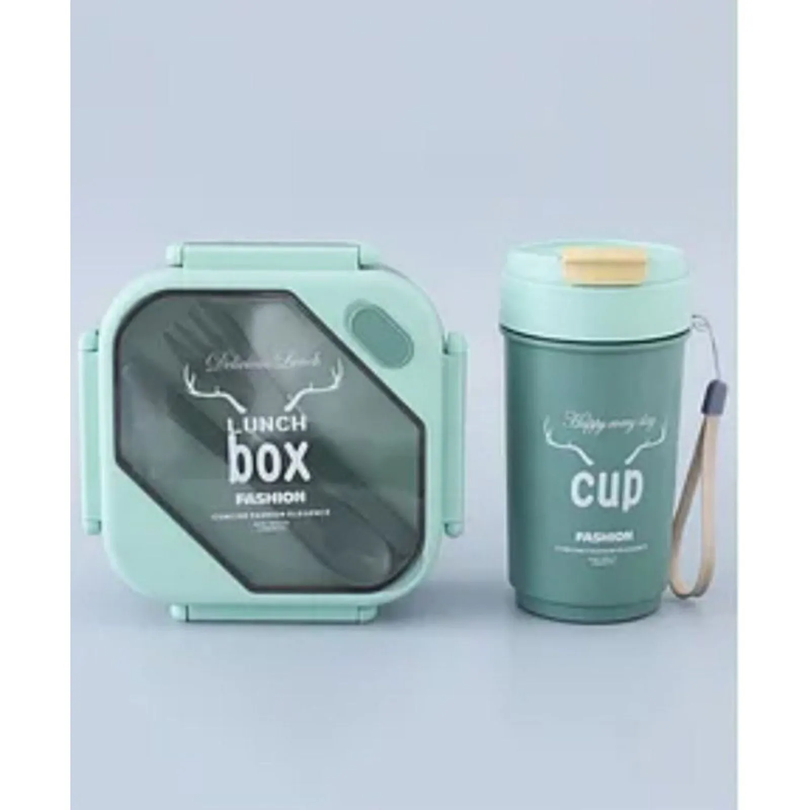 Squared Lunchbox Container & Travel Coffee Drink.