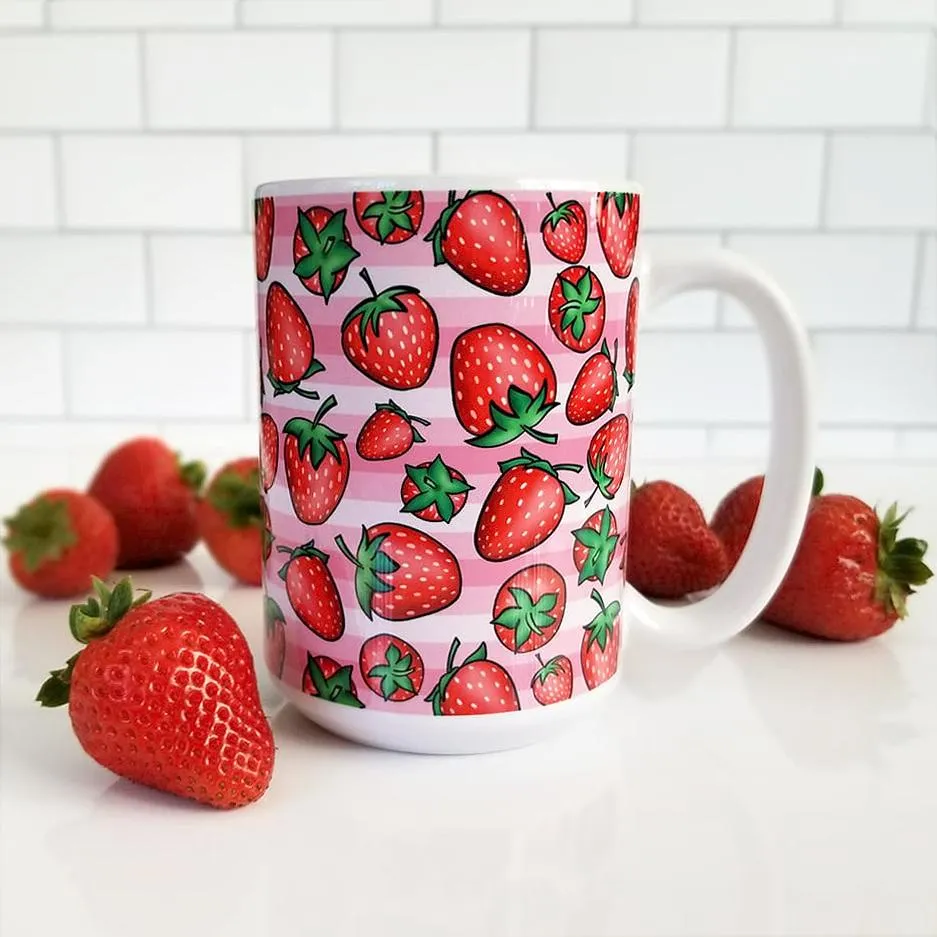 Strawberries on Pink Stripes Mug