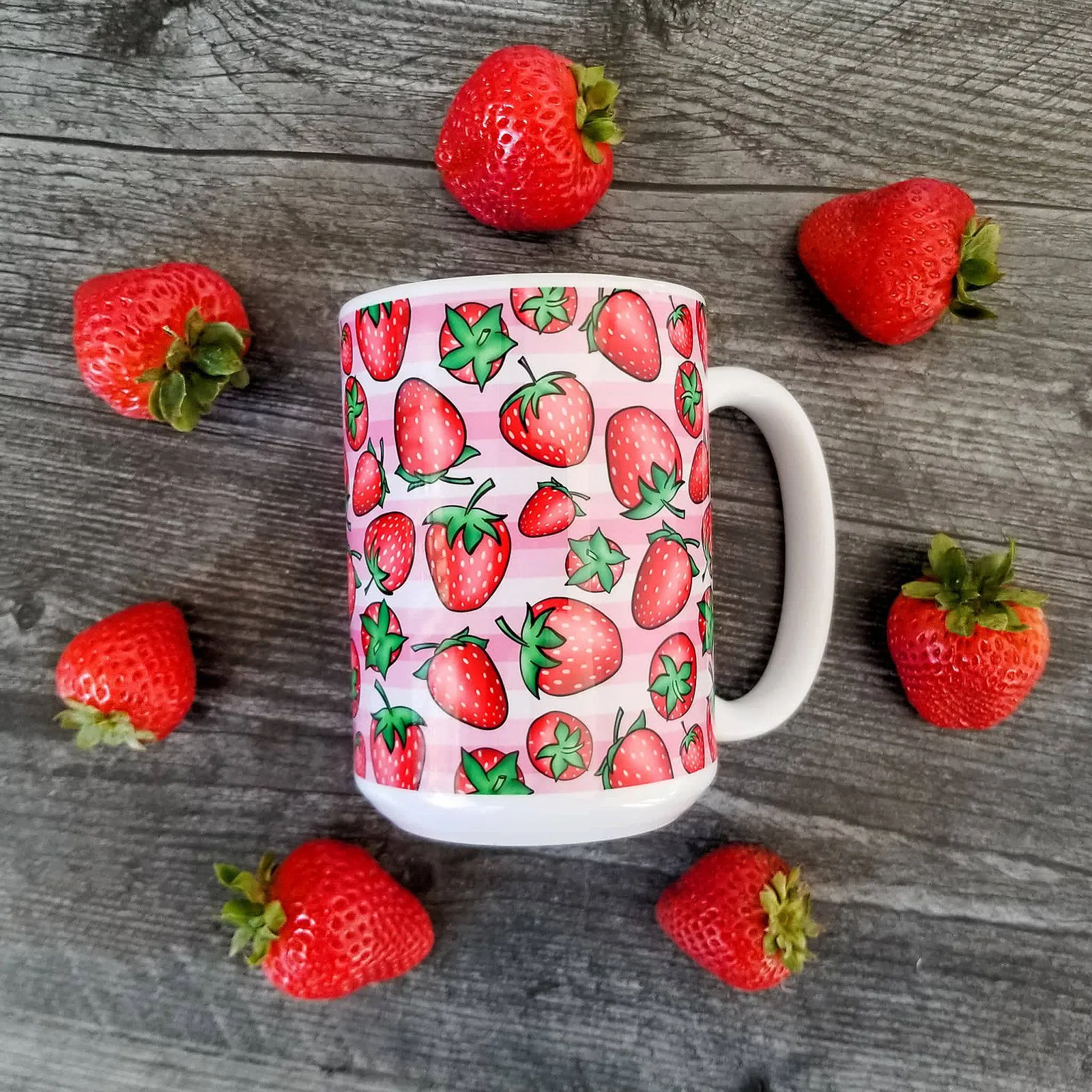 Strawberries on Pink Stripes Mug