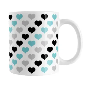 Turquoise Black Gray Hearts Pattern Mug