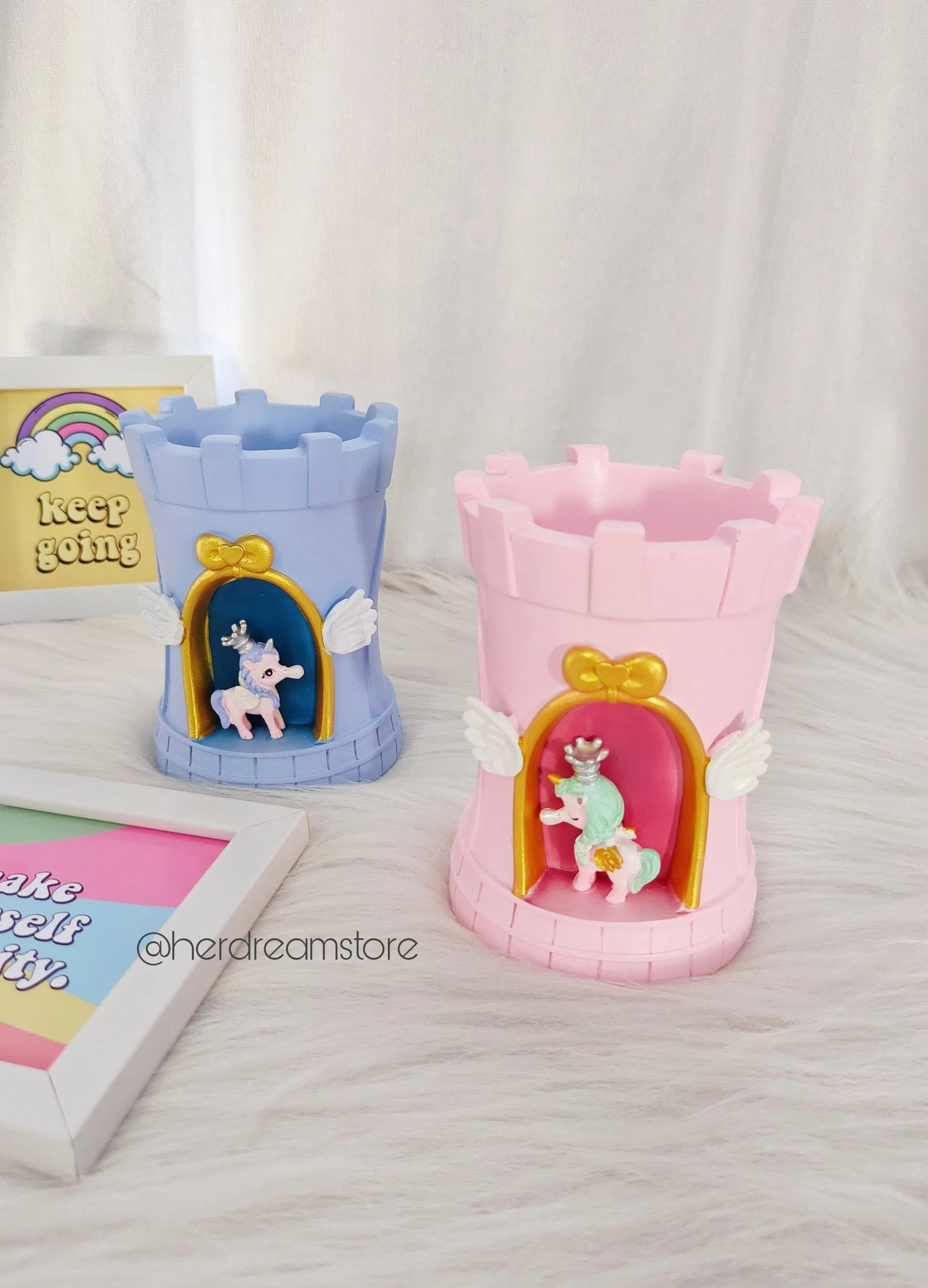 Unicorn Castle Tower Pen/Pencil Holder - Blue