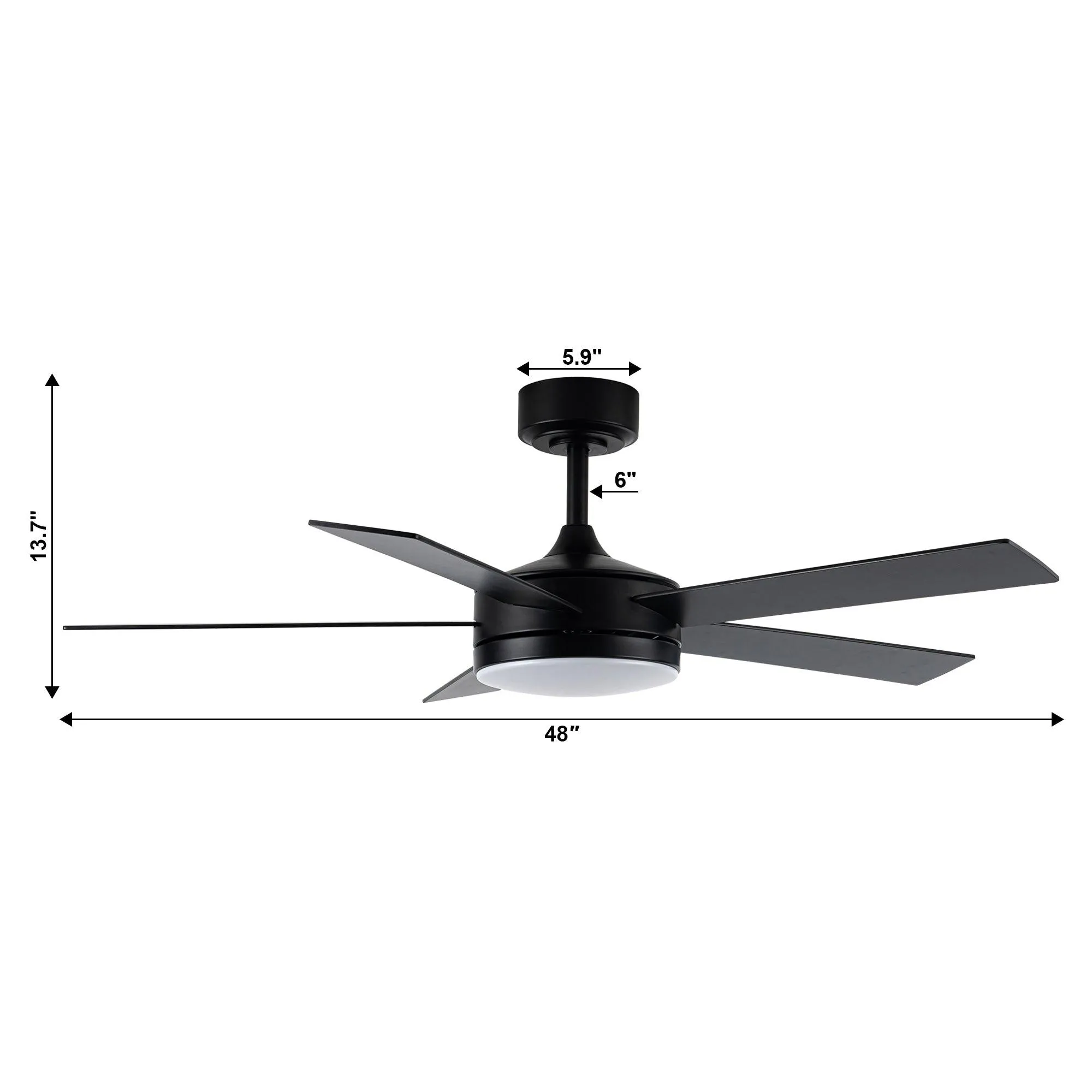 Vaczon 48" 5 Blades Industrial DC Motor Ceiling Fan with LED Lighting and Remote Control