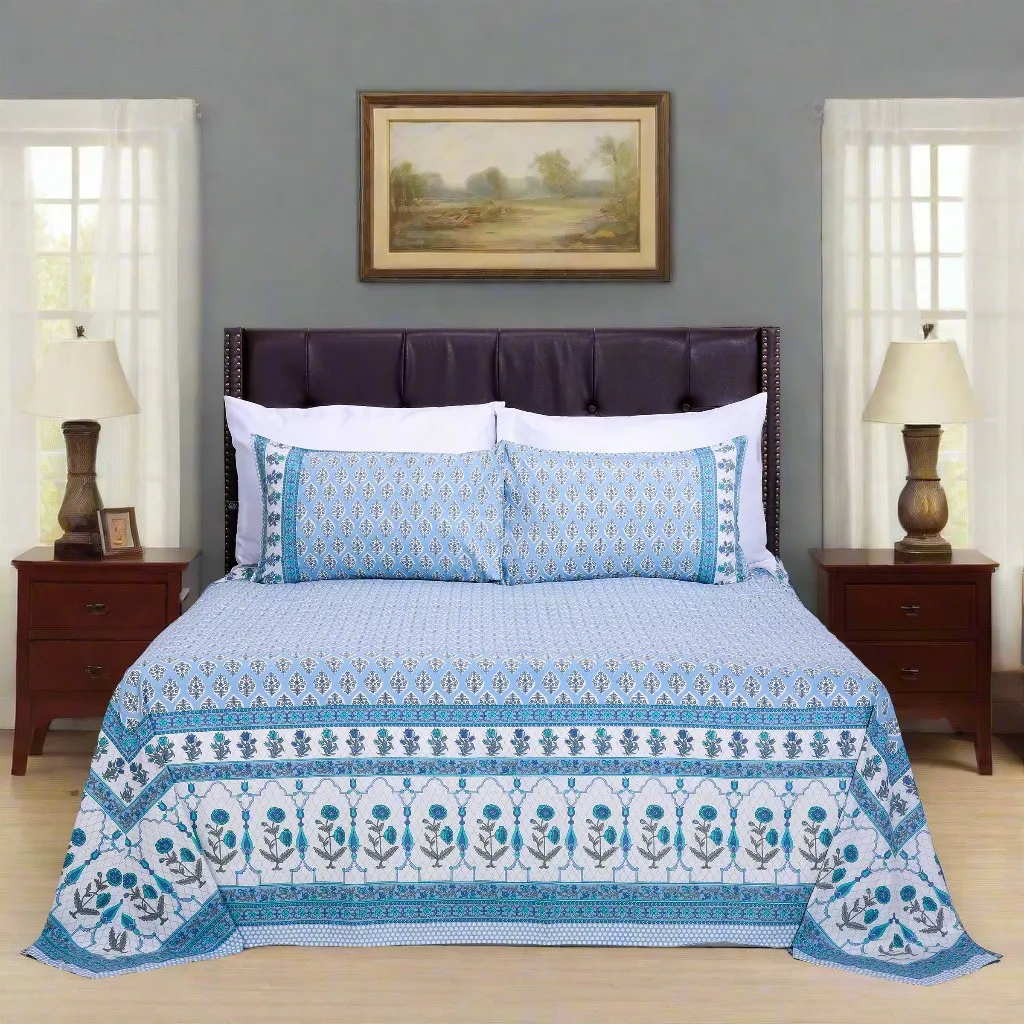 Vandevi Bootah Jaal Blue Cotton Bedsheet