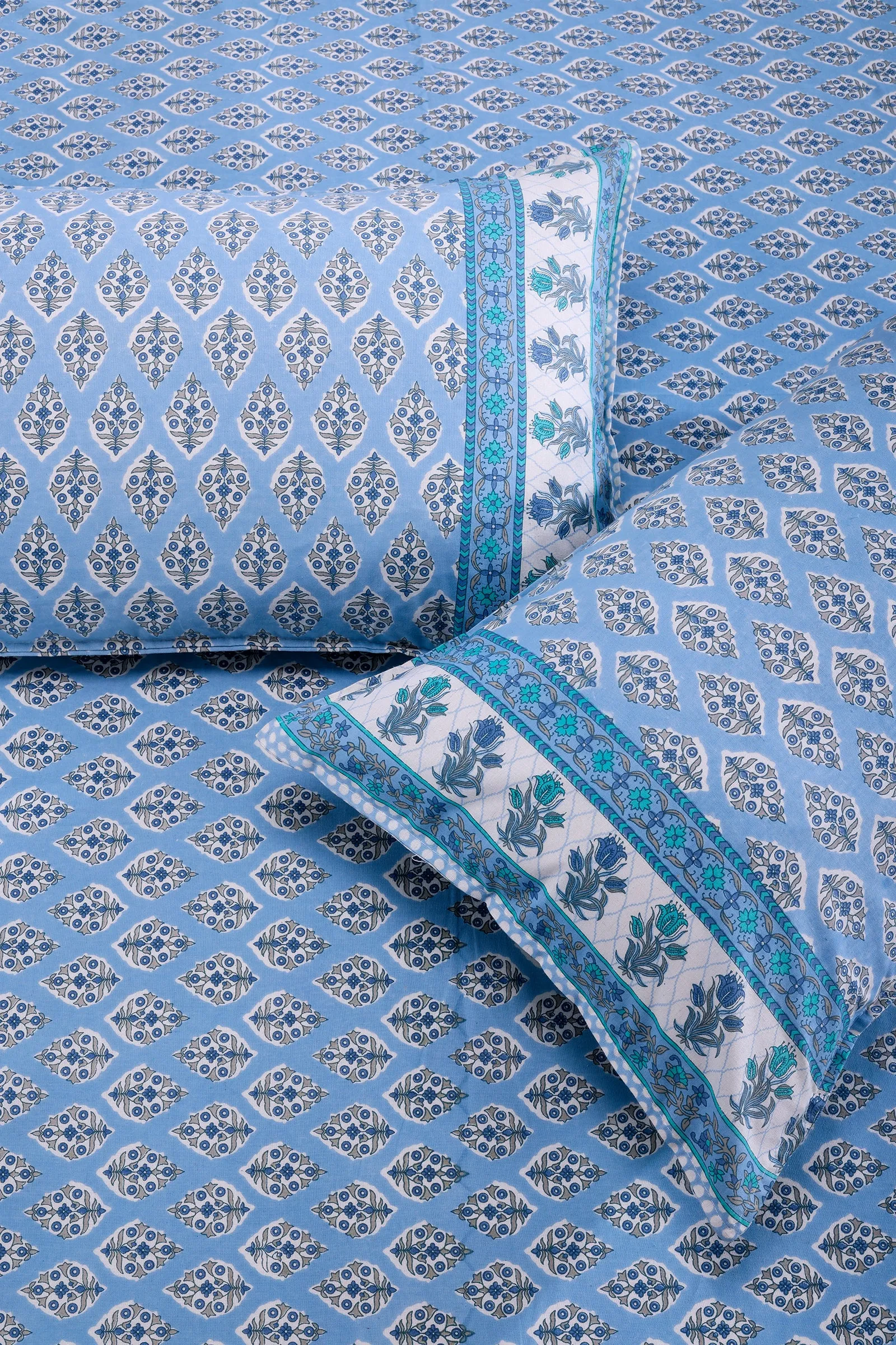 Vandevi Bootah Jaal Blue Cotton Bedsheet