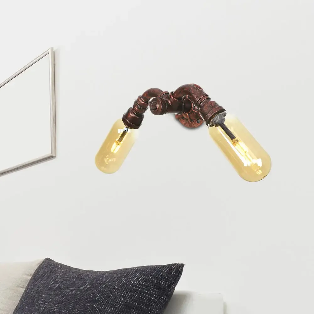 Vintage Copper Pipe Wall Sconce with 2 LED Lights for Living Room