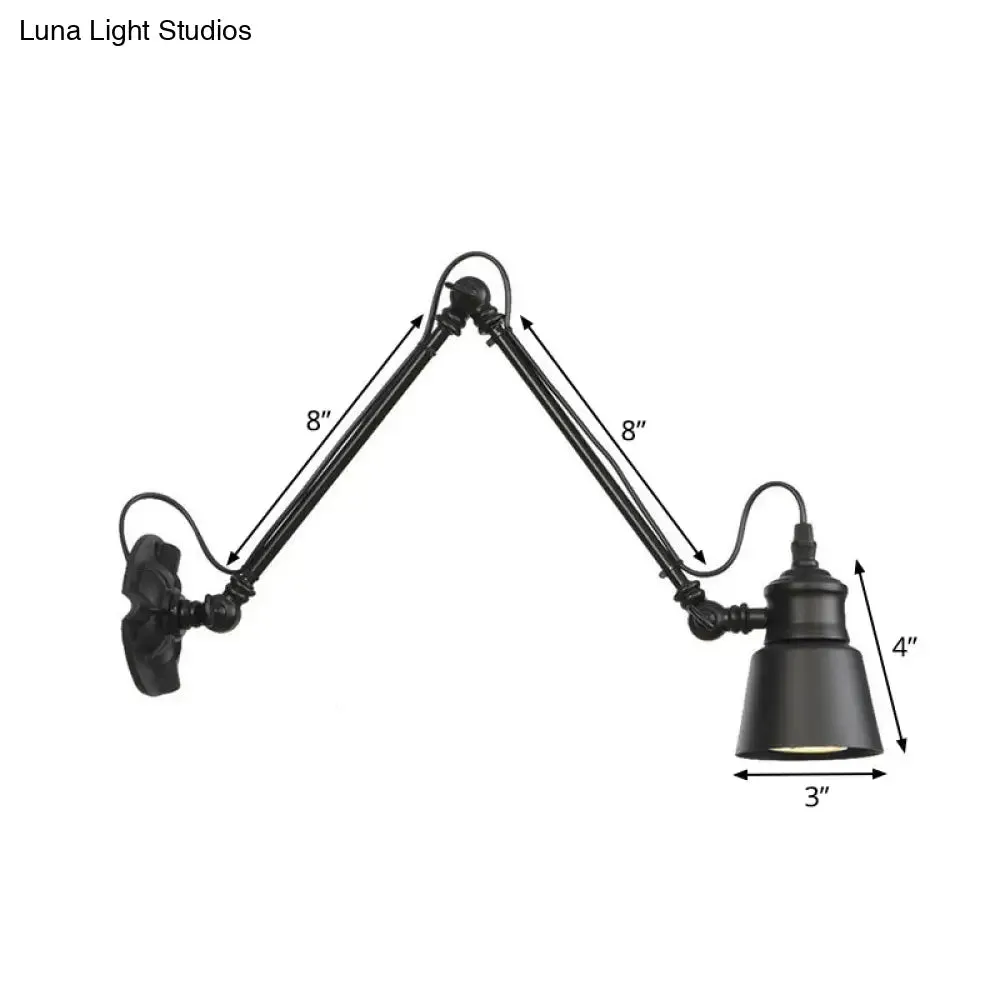 Vintage Matte Black Iron Wall Mount Reading Light with Swing Arm - 1-Bulb Task Wall Lamp