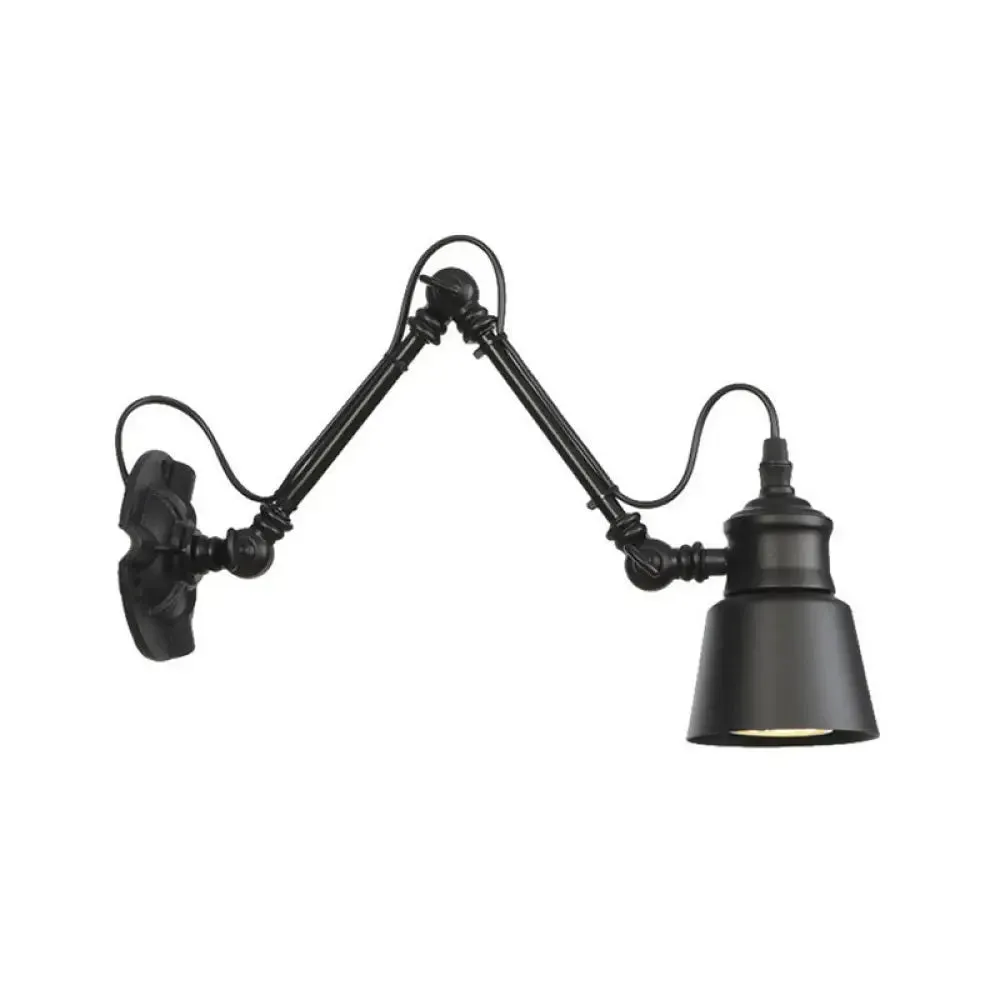 Vintage Matte Black Iron Wall Mount Reading Light with Swing Arm - 1-Bulb Task Wall Lamp