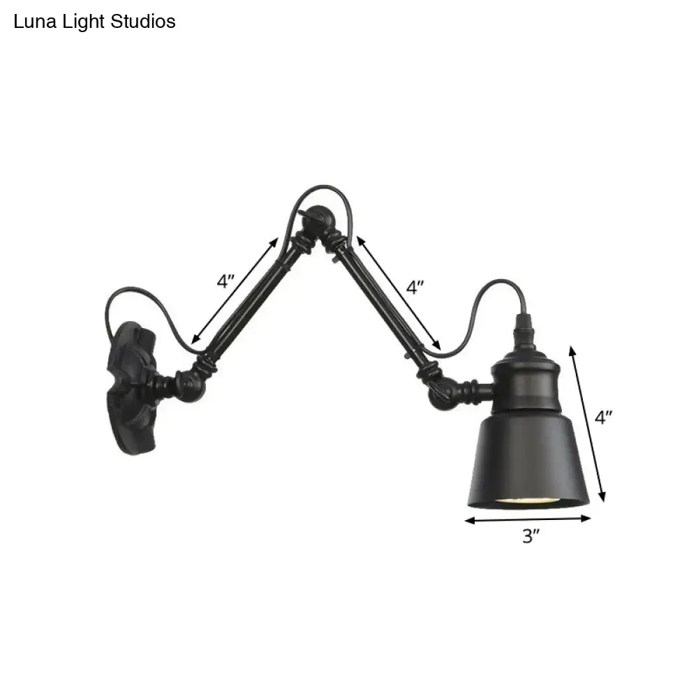 Vintage Matte Black Iron Wall Mount Reading Light with Swing Arm - 1-Bulb Task Wall Lamp