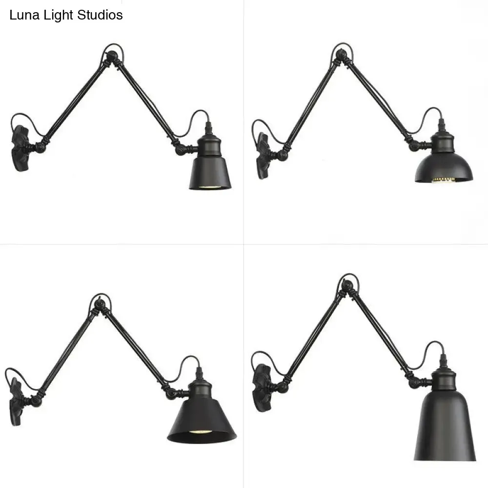 Vintage Matte Black Iron Wall Mount Reading Light with Swing Arm - 1-Bulb Task Wall Lamp