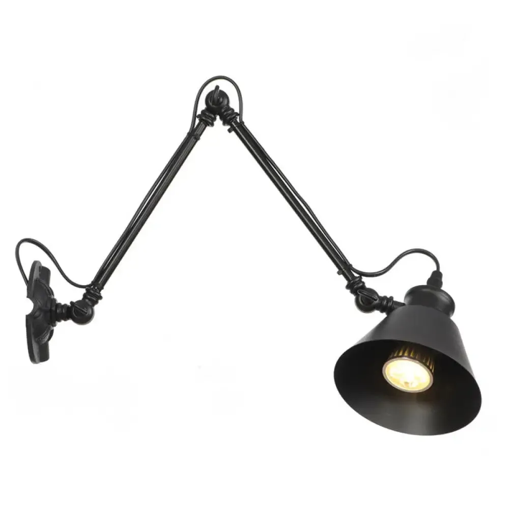 Vintage Matte Black Iron Wall Mount Reading Light with Swing Arm - 1-Bulb Task Wall Lamp