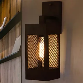 Vintage-Style Indoor Wall Sconce Light with Mesh Metal Shade - Black