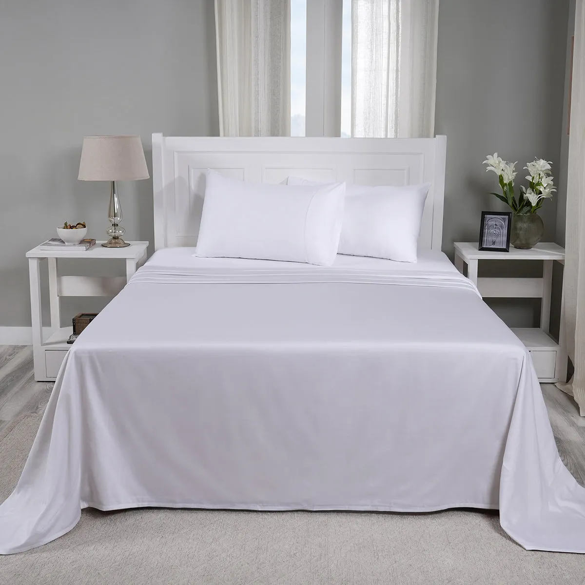 Viola 100%Cotton Solid White Bed Sheet With Pillow Case