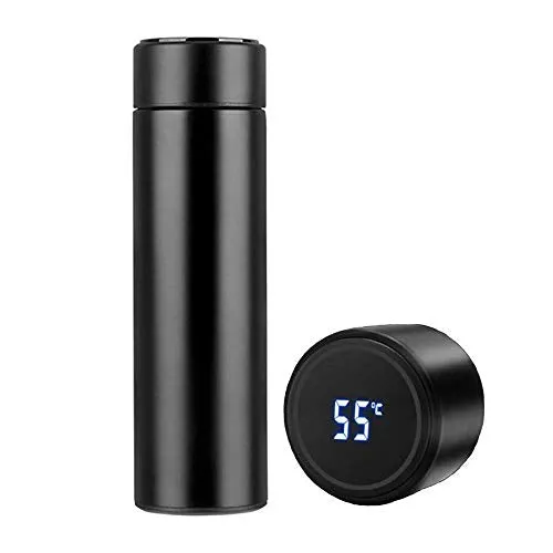 Water Bottle with LED Temperature Display, Double Walled Vacuum Insulated Stainless Steel Bottle, Sports Automotive Travel Mug, (Black, 500 ml) 12H, 17 Oz Cup (Black, 500 ml)