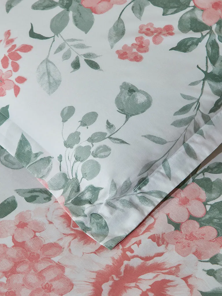 Westside Home Pink Foliage King Bed Fitted Sheet and Pillowcase Set