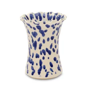 Wide Mouth Carafe Vase (Ivory/Blue - 8"H)