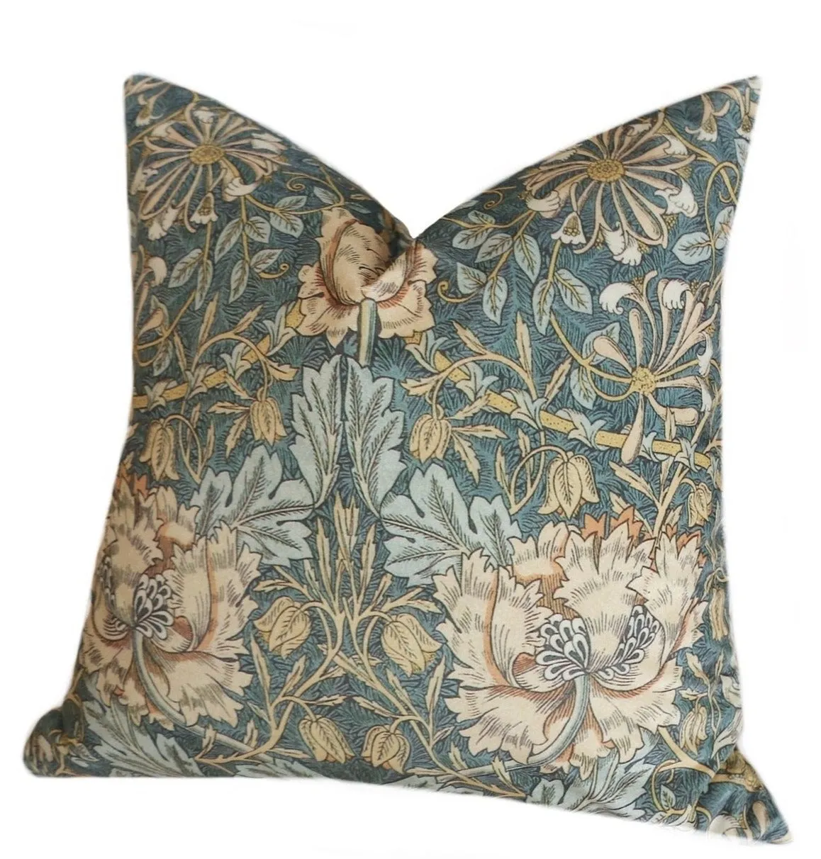 William Morris "Honeysuckle" Sage Green Velvet Pillow Cover