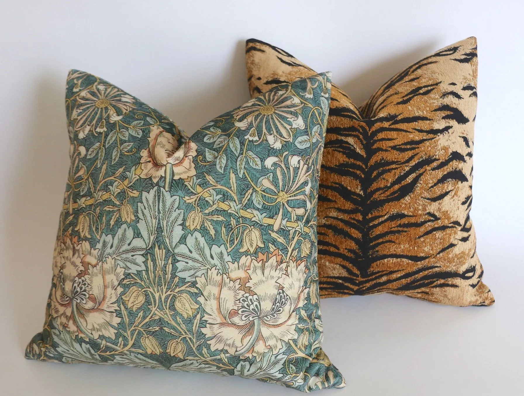 William Morris "Honeysuckle" Sage Green Velvet Pillow Cover