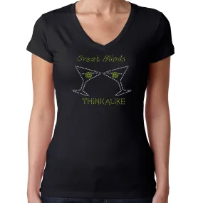 Womens T-Shirt Rhinestone Bling Black Fitted Tee Martini Great Minds Think Alike