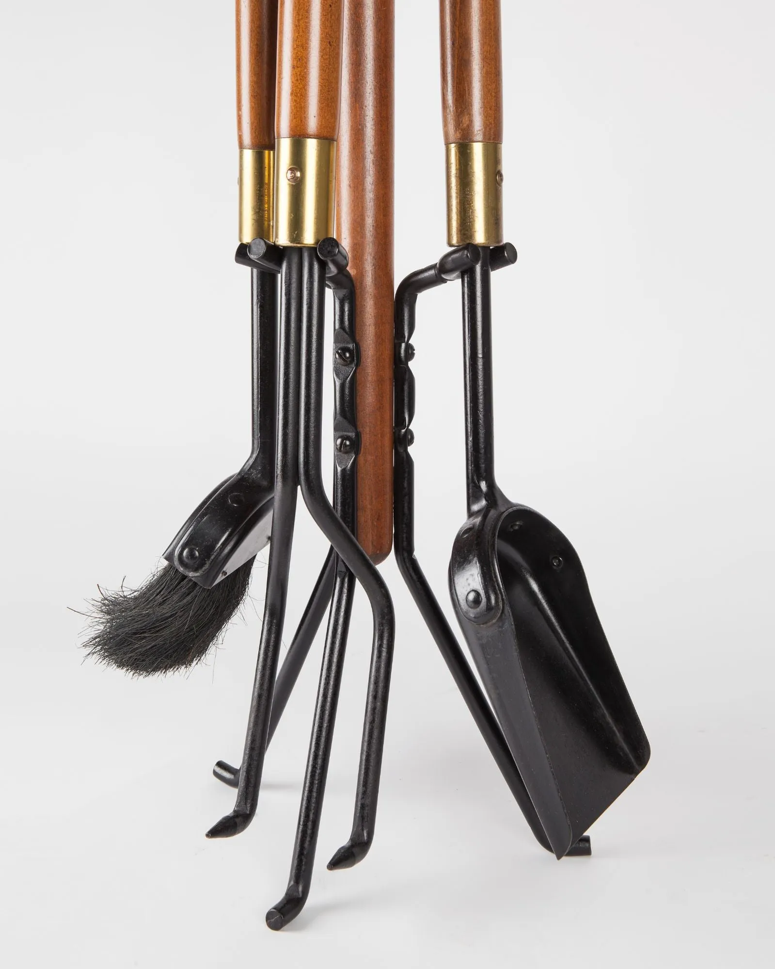 Wrought Iron and Walnut Fire Tools Set