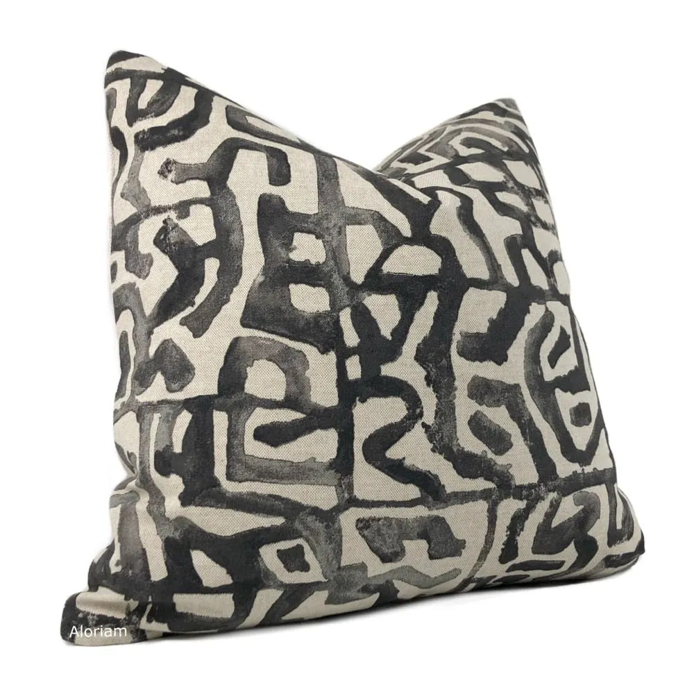 Xerxes Black Beige Abstract Tribal Print Pillow Cover