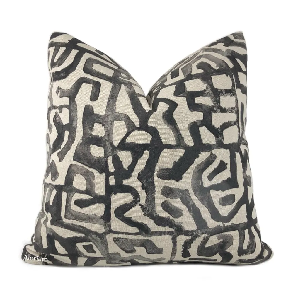 Xerxes Black Beige Abstract Tribal Print Pillow Cover