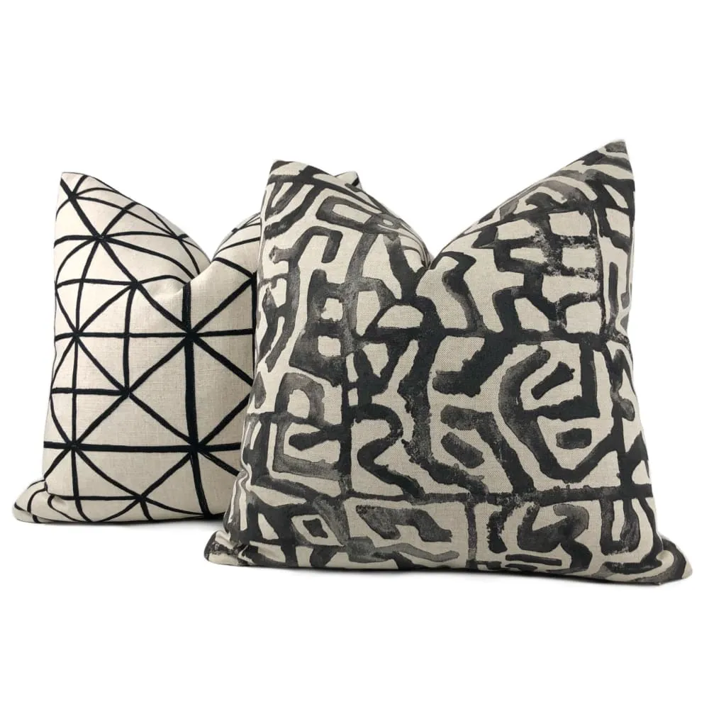 Xerxes Black Beige Abstract Tribal Print Pillow Cover