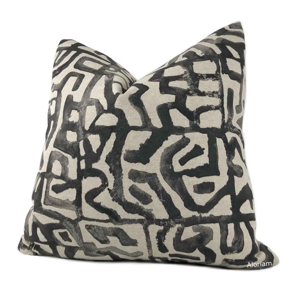 Xerxes Black Beige Abstract Tribal Print Pillow Cover