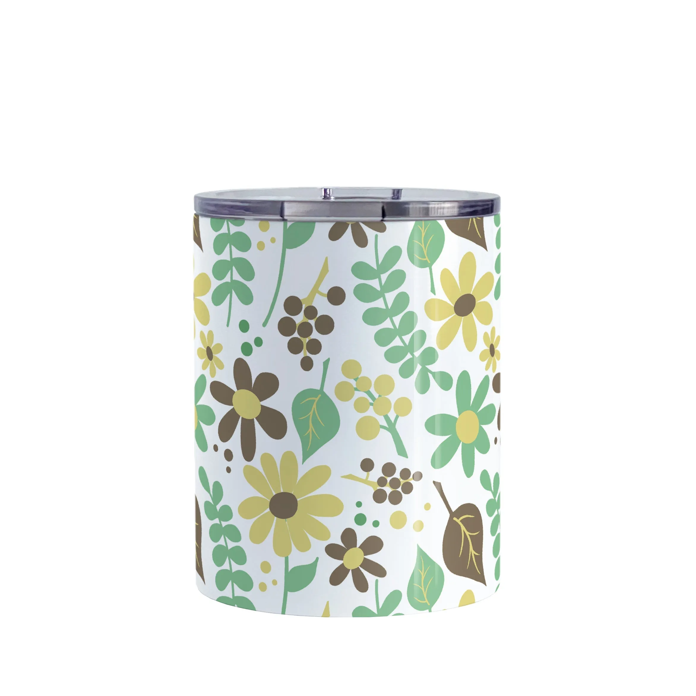 Yellow Green Brown Floral Pattern Tumbler Cup