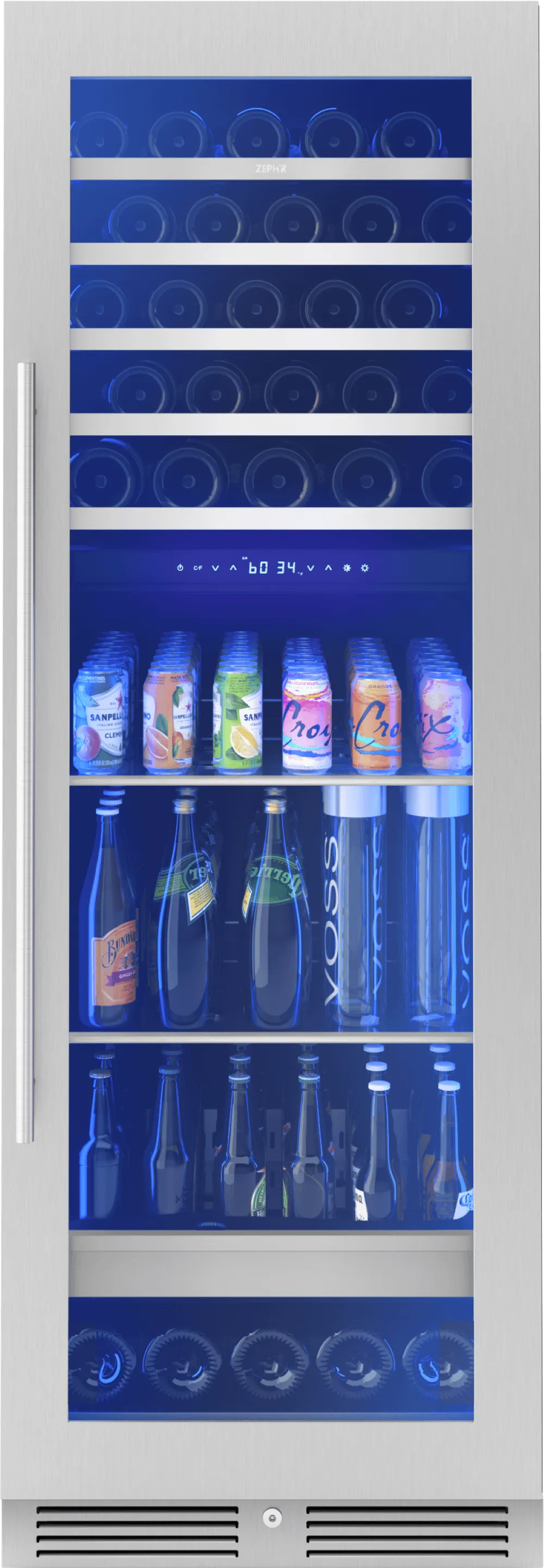 Zephyr PRWB24F02BG Presrv Wine and Beverage Cooler, 24in, Full Size, SS Glass, Reversible Door, 2 Zones