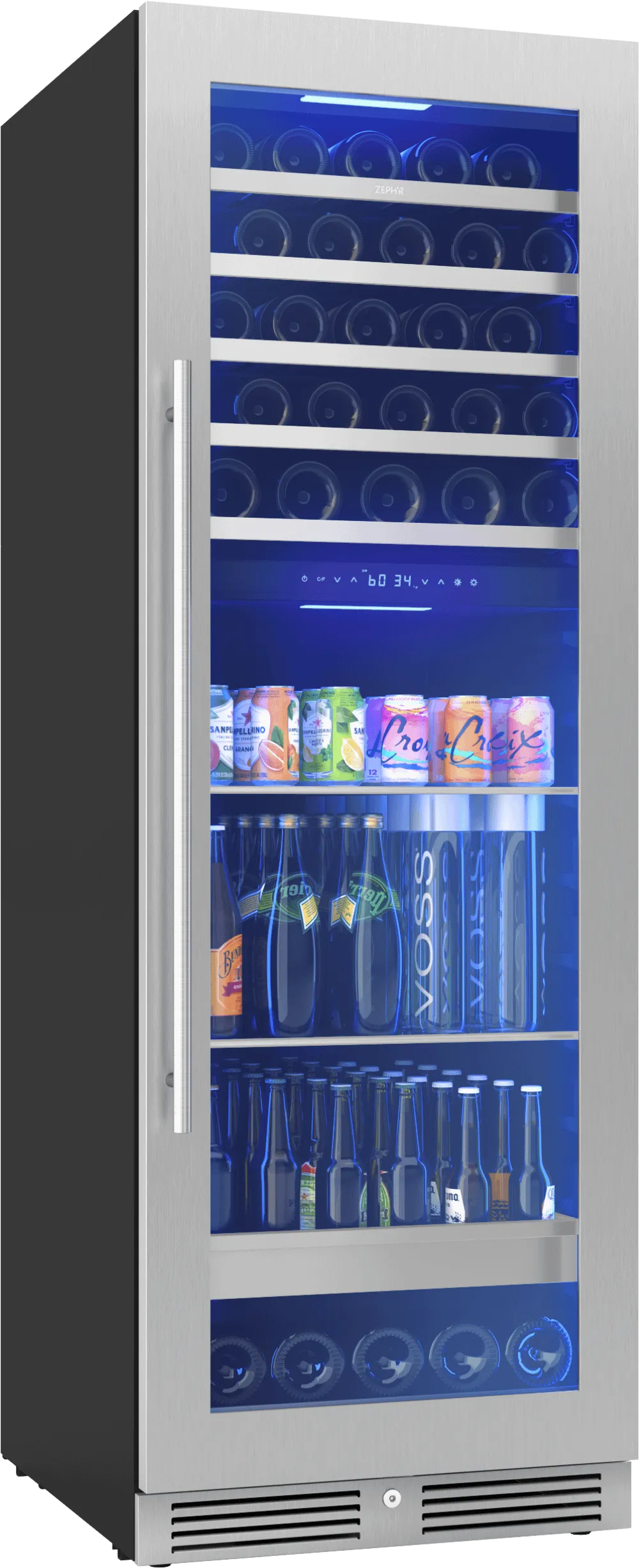 Zephyr PRWB24F02BG Presrv Wine and Beverage Cooler, 24in, Full Size, SS Glass, Reversible Door, 2 Zones