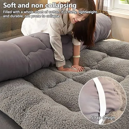 ZFHTAO Japanese Floor Mattress Futon Mattress, Tatami Mat, Roll Up Mattress, Upgraded Ultra Soft Fluffy Foldable Bed Mattress, Thick Sleeping Pad Floor Bed Guest Mattress, Gray-King