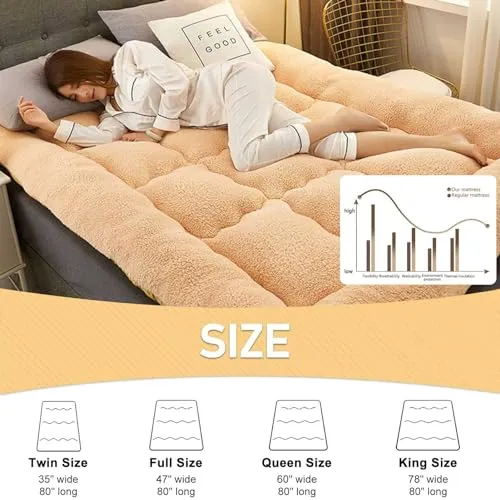 ZFHTAO Japanese Floor Mattress Futon Mattress, Tatami Mat, Roll Up Mattress, Upgraded Ultra Soft Fluffy Foldable Bed Mattress, Thick Sleeping Pad Floor Bed Guest Mattress, Gray-King