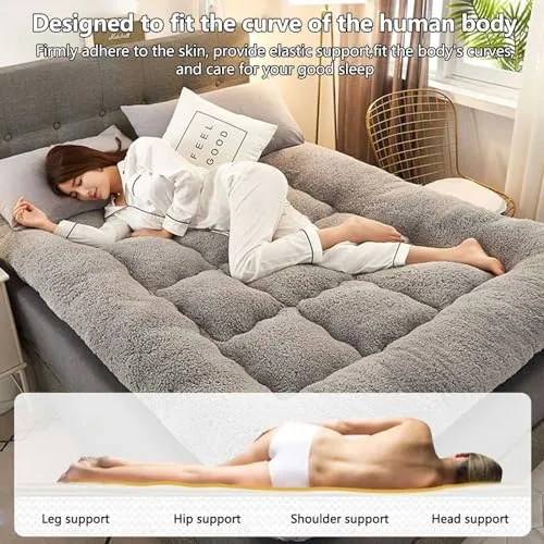 ZFHTAO Japanese Floor Mattress Futon Mattress, Tatami Mat, Roll Up Mattress, Upgraded Ultra Soft Fluffy Foldable Bed Mattress, Thick Sleeping Pad Floor Bed Guest Mattress, Gray-King